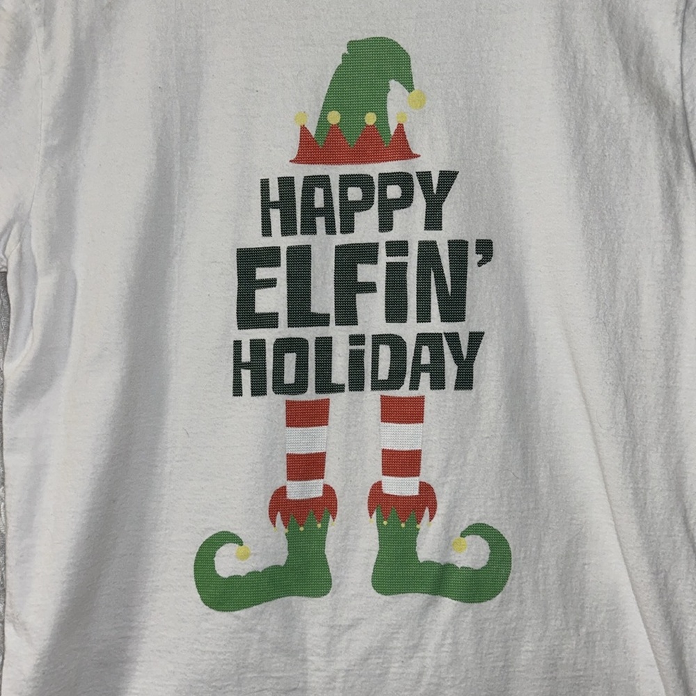 Extreme Concepts: “Happy Elfin Holiday”Cotton T-Shirt, Size: Large